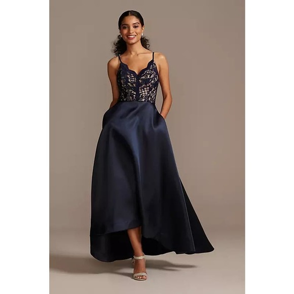 Speechless Dresses & Skirts - Speechless Glitter Lace and Mikado High-Low A-Line Dress